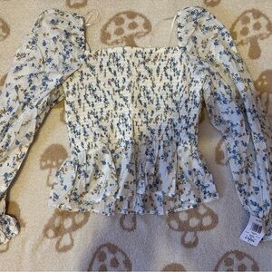 Floral Smocked Blouse with Puff Sleeves